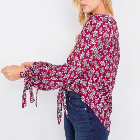 🎀Burgundy High-low Center Tie Scoop Neck Blouse🎀 - Picture 4 of 5